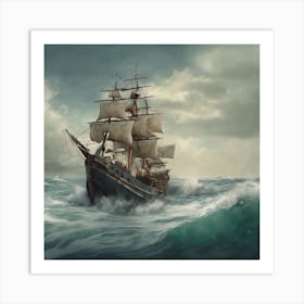 Pirate Ship In Rough Seas Art Print