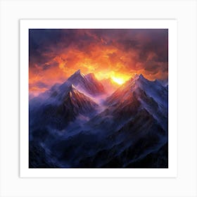 Dynamic Mountain Sunset Landscape 10 Art Print