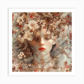 Girl With Flowers In Her Hair 1 Art Print