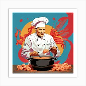 Chef Cooks Shrimp Art Print