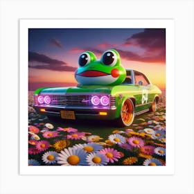 Frog In Daisies Art Print