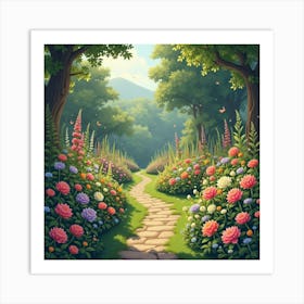 A Beautiful, Enchanted Garden With Flowers That Sing And Dance 1 Art Print