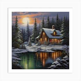 Cabin By The Lake Art Print