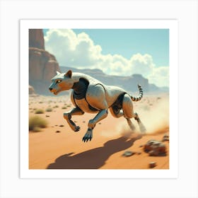 A Robotic Cheetah Sprinting Across A Futuristic Landscape At High Speed 1 Art Print