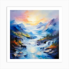 Cascading Dreamscape A Breathtaking Abstract Oil Painting Where A River Of Dreams Cascades From The Mountains Art Print