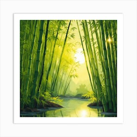 A Stream In A Bamboo Forest At Sun Rise Square Composition 223 Art Print