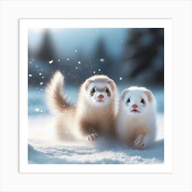 Ferrets In The Snow 1 Art Print