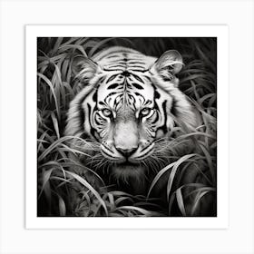 White Tiger In The Grass Art Print