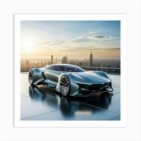 Futuristic Electric Car Sleek Aerodynamic Shape Refers To Sustainable Mobility Solar Panel Roof I Poster