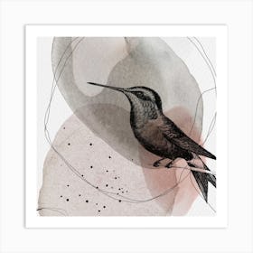 Feathered Friends Hummingbird Brown & Pink Square Art Print