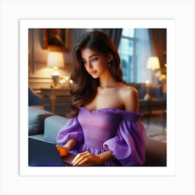 Beautiful Woman Using Laptop 21 Art Print