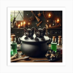Black Cats In A Cauldron Art Print