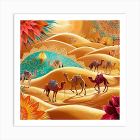 Camels In The Desert Art Print