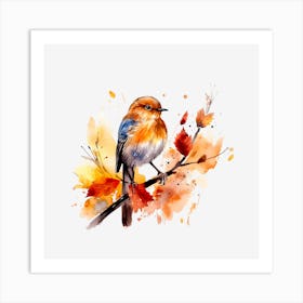 Autumn Bird Watercolor Painting 1 Art Print