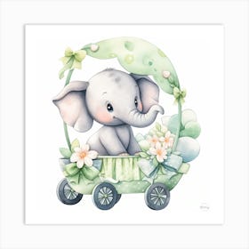 Baby Elephant In A Carriage - green nursery decor 3 Art Print