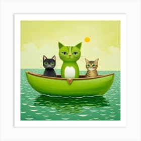 Three Cats In A Pea Green Boat Art Print