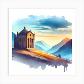 Watercolor Of A Church 1 Art Print