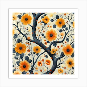 Orange Flowers On A Tree 1 Art Print