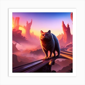 Cat On A Train Art Print