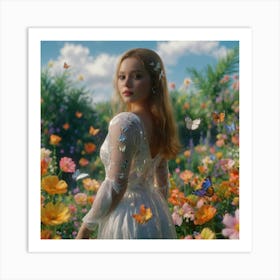 Girl In A Flower Field 5 Art Print