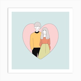 Love Bubble: Cute Couple Illustration in a Heart Art Print