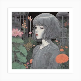 Girl In A Garden Art Print