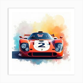 Porsche 911 Gt1 In A Colorful Watercolor Background, No Signature Or Logo 1 Art Print