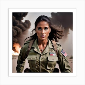 Army Woman in Battlefield Art Print