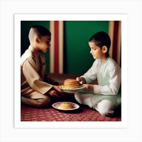 Two Boys Eating Cake Art Print