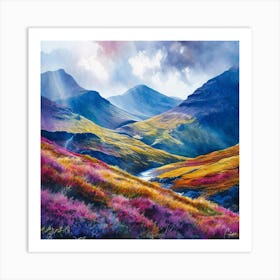 Watercolor Scottish Hills Studio Photography Complex Details High Detail Art Print