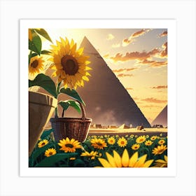 Sunflowers In Front Of Pyramids Art Print