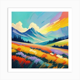 Landscape View Of Colorful Meadows And Mountains(3) Art Print