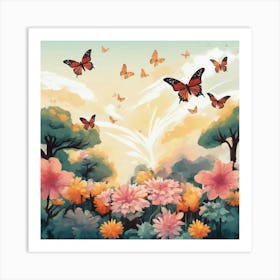 Butterflies In The Garden Art Print