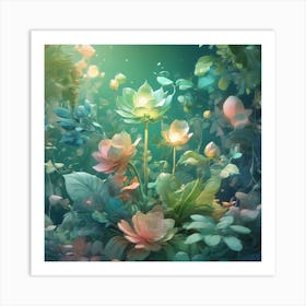 Illustration of plants, Fantasy Flowers Splash 1 Art Print