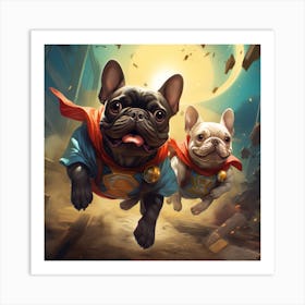 French Bulldogs Superheroes Art Print