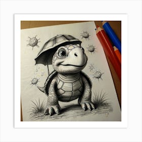 Turtle With Umbrella Art Print