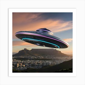 A Futuristic Silver And Neolith Alien Spaceship Over Table Mountain 3 Art Print