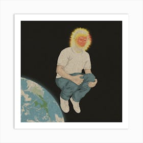 Space man, earth, illustration, wall art Art Print