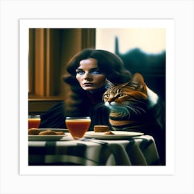 Cat At The Table Art Print