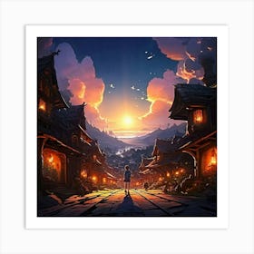 Town At Sunset Art Print