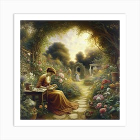 Woman Reading In The Garden 1 Art Print