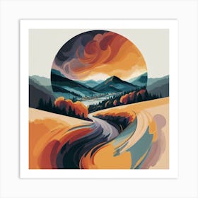 The wide, multi-colored array has circular shapes that create a picturesque landscape 1 Art Print