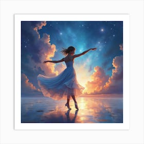 Elegant Dancer With Watercolor Cosmic Sky View 1 Art Print