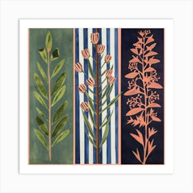 Three equal parts, each part containing a type of flowers 17 Art Print