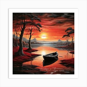 Leonardo Diffusion Xl A Landscape Of Dreams A Black Boat Sunse 1 (1) Art Print