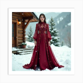 Burgundy Wedding Dress 1 Art Print