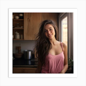 Young Beautiful Woman In Kitchen Art Print