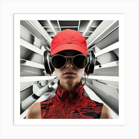 Dj Girl With Headphones Art Print