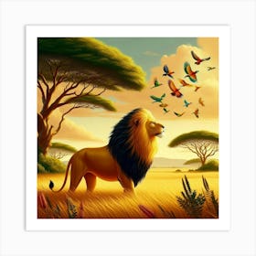 Lion In The Savannah 39 Art Print