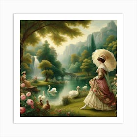 Swans In The Park Art Print